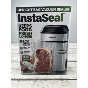 InstaSeal Airtight Double Seal Compact Upright Bag Food Vacuum Sealer w/ 12 Bags